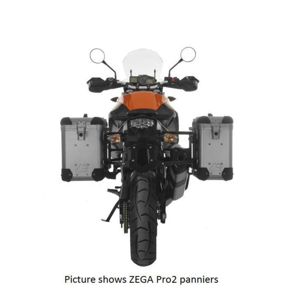 Комплект: бічні алюмінієві кофри срібні Zega Pro + чорні кріплення Touratech KTM 1050 Adventure/ 1090 Adventure/ 1290 Super Adventure (-20)/1190 Adventure/R (31+38L)