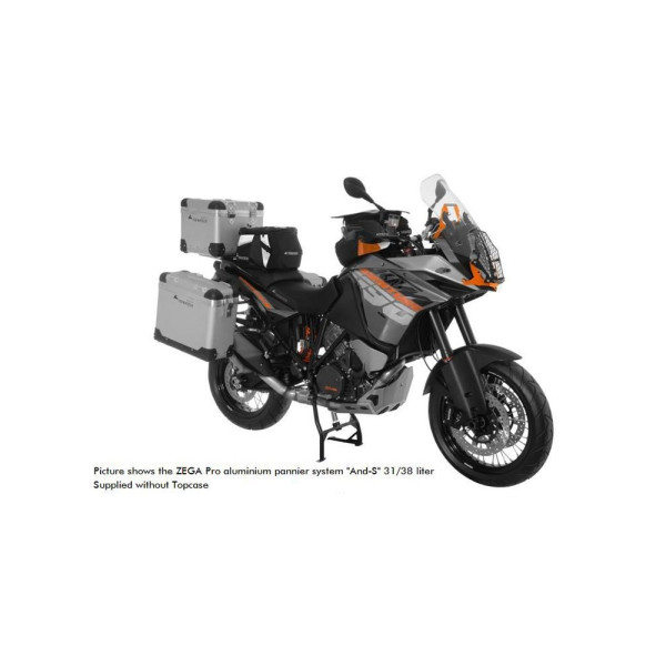Комплект: бічні алюмінієві кофри чорні Zega Pro + срібні кріплення Touratech KTM 1050 Adventure/ 1090 Adventure/ 1290 Super Adventure (-20)/1190 Adventure/R (31+38L)