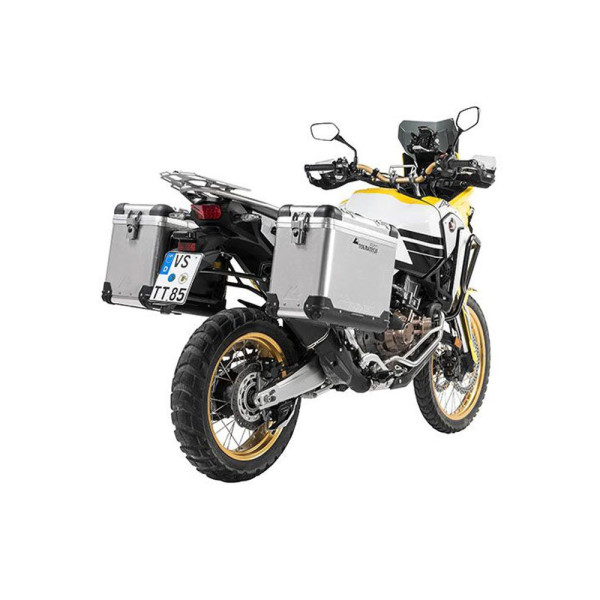 Комплект: бічні алюмінієві кофри срібні Zega Pro + чорні стійки Touratech Honda CRF1000L Africa Twin (18-) / CRF1000L Adventure Sports (38+45L)
