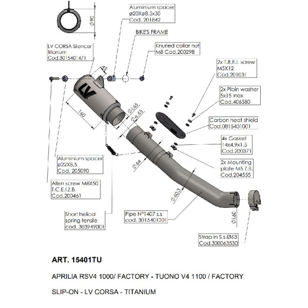 Випускний глушник LeoVince LV Corsa Titanium Aprilia Tuono V4 1100/ Factory/ RSV4 1000 RR/ RSV4 1100/ Factory (19-) титан