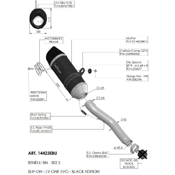 Вихлопна система LeoVince LV ONE EVO Benelli BN 302 S (19-) чорна нержавіюча сталь