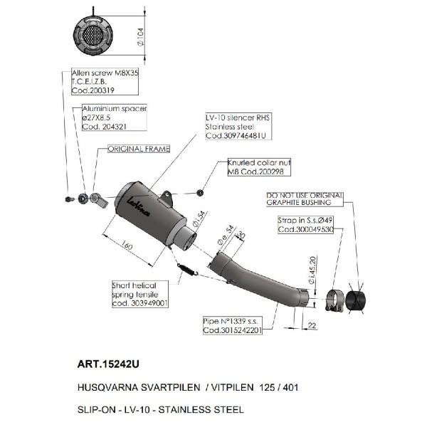 Випускний глушник LeoVince LV-10 Husqvarna Svartpilen/ Vitpilen 125/401 (20-) нержавіюча сталь