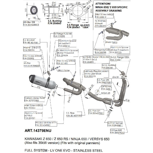 Повний вихлопний комплект LeoVince LV One Evo Kawasaki Ninja 650/ Z 650/RS Versys 650 (21-) чорний вуглецеве волокно