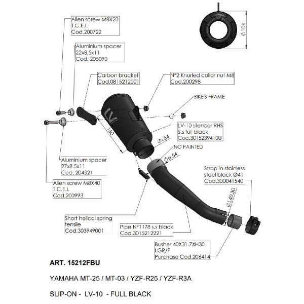 Випускний глушник LeoVince LV-10 Full Black Yamaha MT-03/ YZF-R3 (18-20) нержавіюча сталь