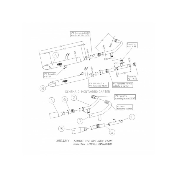 Глушники LeoVince SilverTail K02 Slip-On, Хромована сталь до Yamaha XVS 1100 Drag Star 99-03
