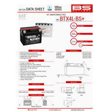 Безобслуговувальний акумулятор BS Battery BTX4L-BS+ без електроліту