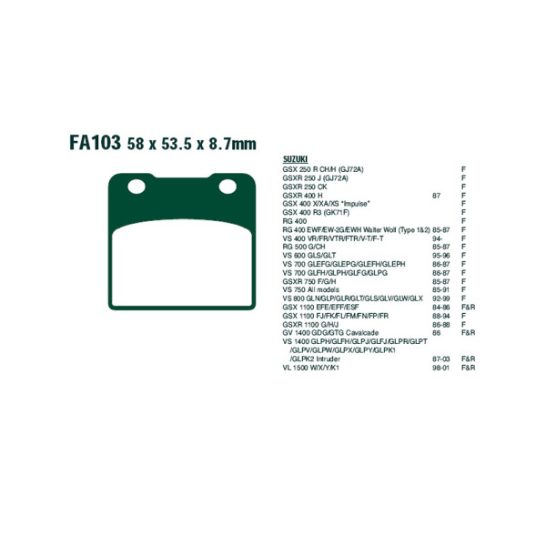Гальмівні колодки EBC FA103HH 58 x 53.5 x 8.7mm NA перед