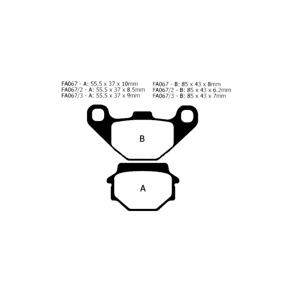 Гальмівні колодки EBC FA067TT  A. 55.5 x 37 x 10mm B. 85 x 43 x 8mm на зад