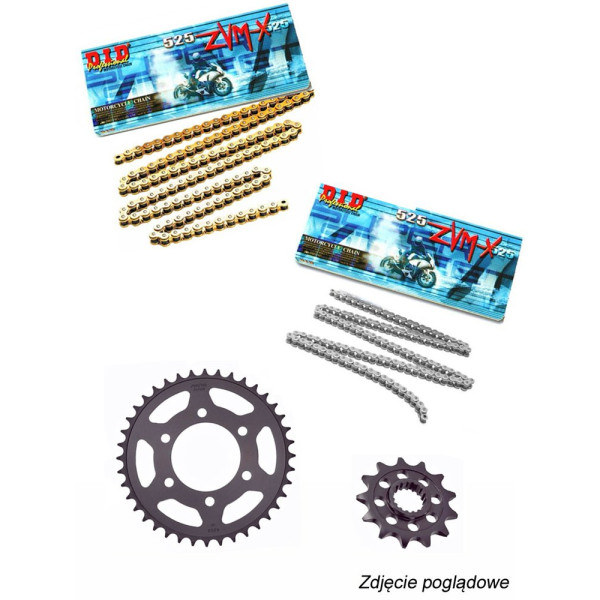 Комплект приводу: ланцюг D.I.D. 525 ZVM-X SUPER STREET X-Ring 112 ланок та зірка SUNSTAR для Aprilia Caponord 1200 11-16