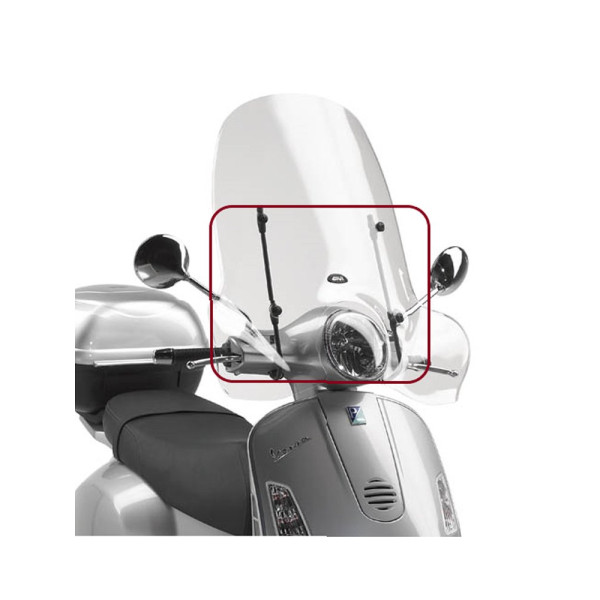 Прозора вітрове скло Givi для Vespa LX 50-125-150 (05 > 14), GTS 125-150-300 SUPER (08 > 19), GTS 125-150-250-300 (06 > 19) кріплення в комплекті