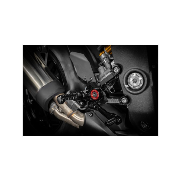 Комплект регульованих підніжків з важелями GILLES MUE2-T01 Triumph Speed Triple 1200 RR/ RS (22-) чорний-червоний