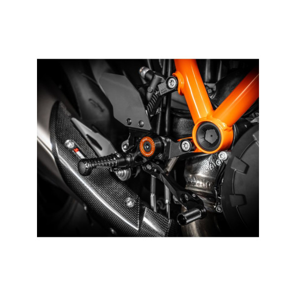 Комплект регульованих підніжків з важелями GILLES MUE2-KT01 KTM Super Duke 1290 R (20-23) чорний-червоний