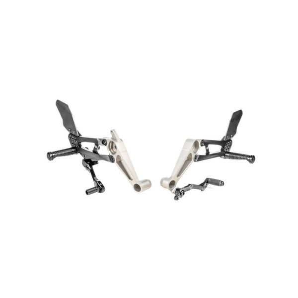 Комплект регульованих підніжок з важелями GILLES FXR-A03-B Aprilia Tuono 660 (21-)/ RS 660 (21-)/ Extrema (23-) чорний- сріблястий