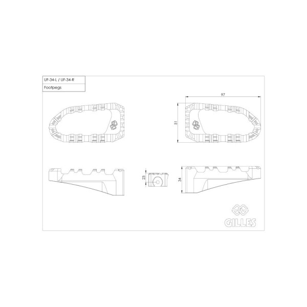 Підніжки GILLES Pro-X Enduro UF-34 Ducati DesertX 950 (22-)/ Multistrada V2 950/ S (22-)/ Multistrada V4 1200/ S (22-)/ Grand Tour (24-) чорні