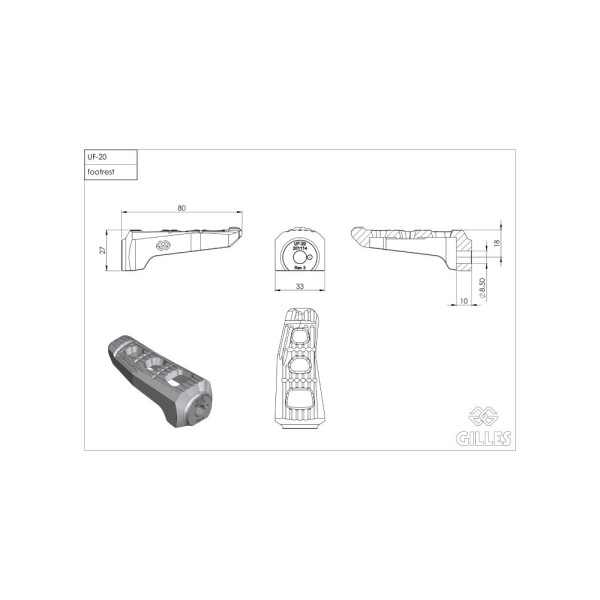 Підніжки GILLES UF-20 BMW F 900 R (20-)/ R NineT (17-23)/ Scrambler (16-23)/ Pure (17-20)/ Urban G/S (17-20) алюмінієві чорні