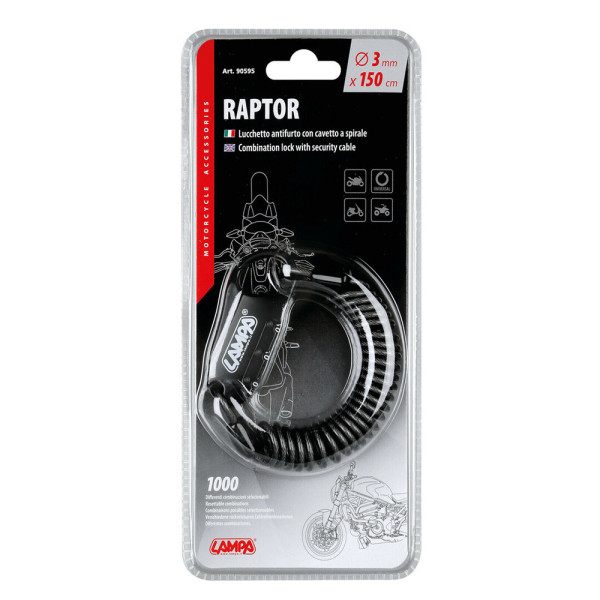 Захисний трос з шифровим замком Lampa Raptor 150 см