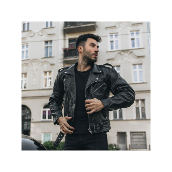 Мотоциклетна шкіряна куртка Ozone Ramones LJ чорна
