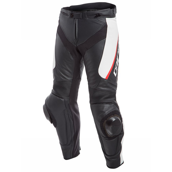 Мотоциклетні штани шкіряні Dainese Delta 3 чорні-білі-червоні