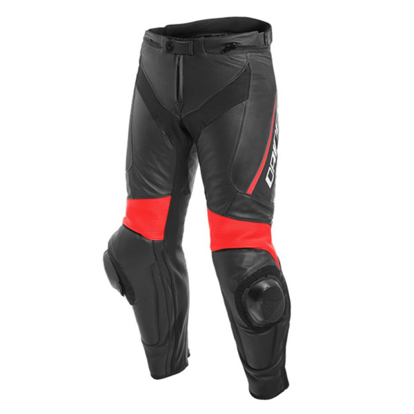 Мотоциклетні шкіряні штани Dainese Delta 3 чорні-флюо червоні