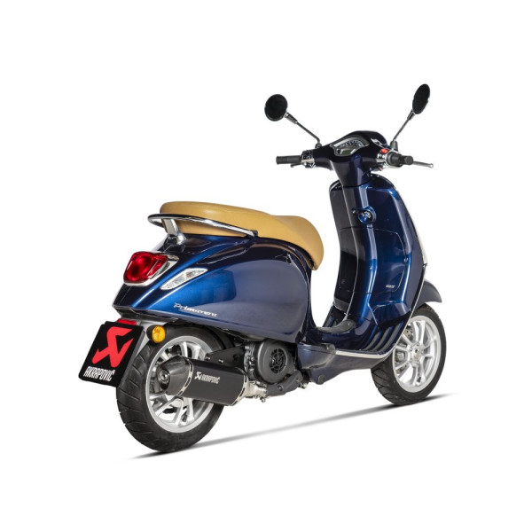Глушник мотоцикловий Akrapovič Vespa Primavera 125ie 3V / 150ie 3V/ Sprint 125ie 3V/ 150ie 3V (21-22) чорна нержавіюча сталь/ вуглецеве волокно