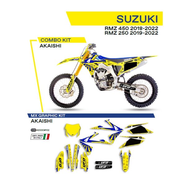Комплект наклейок UFO Akaishi для Suzuki RMZ 250 (19-), RMZ 450 (18-) жовтий