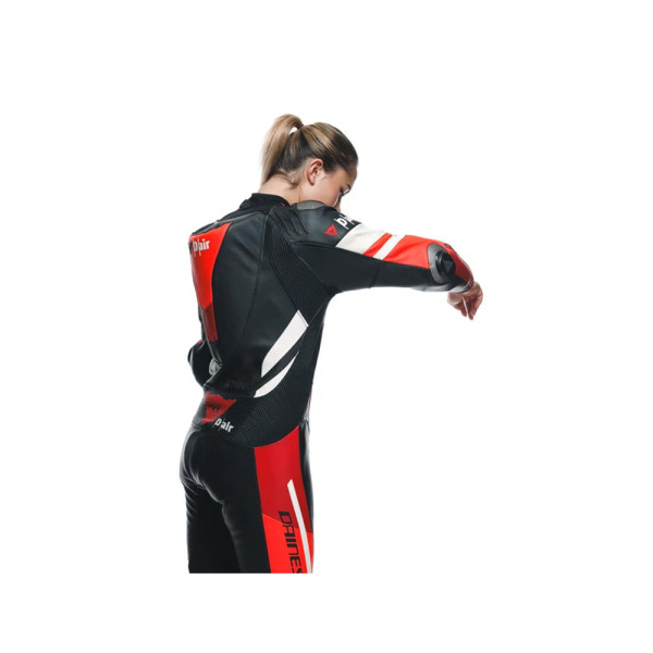 Костюм мотоциклетний одночастинний жіночий Dainese Misano 3 D-Air з подушкою повітряною версія перфорована чорний-червоний-білий