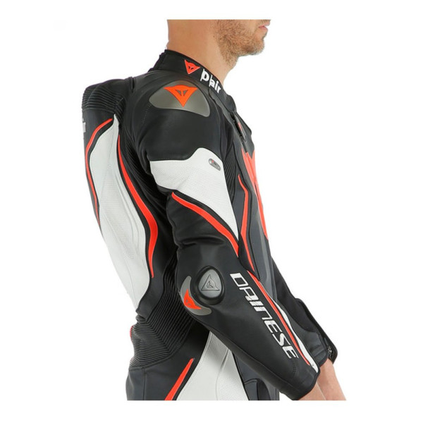 Мотоцикловий комбінезон одночастинний Dainese Misano 2 D-Air® з повітряною подушкою чорний-біло-червоний