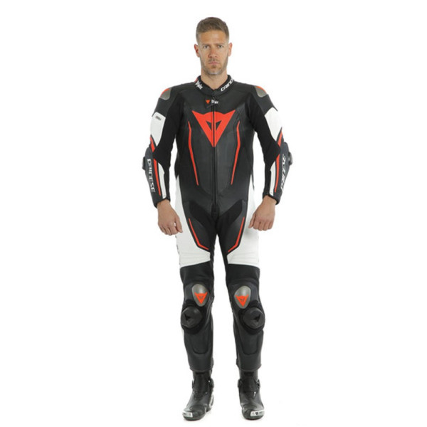 Мотоцикловий комбінезон одночастинний Dainese Misano 2 D-Air® з повітряною подушкою чорний-біло-червоний