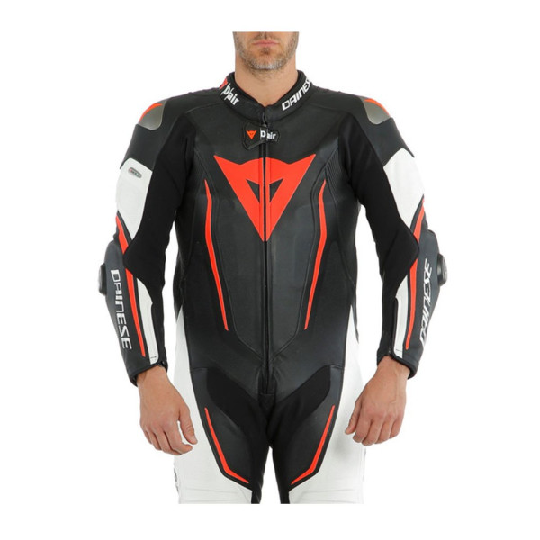 Мотоцикловий комбінезон одночастинний Dainese Misano 2 D-Air® з повітряною подушкою чорний-біло-червоний