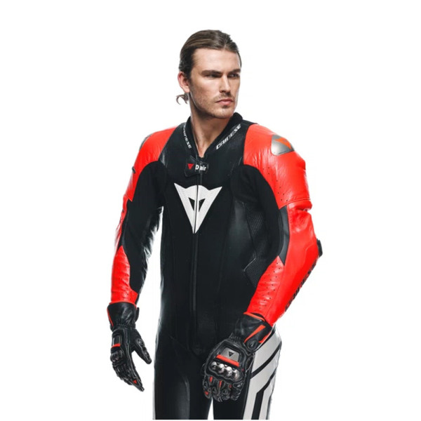 Мотоциклетний комбінезон одночастинний Dainese Mugello 3 D-Air® з повітряною подушкою перфорована версія чорний-червоний-білий