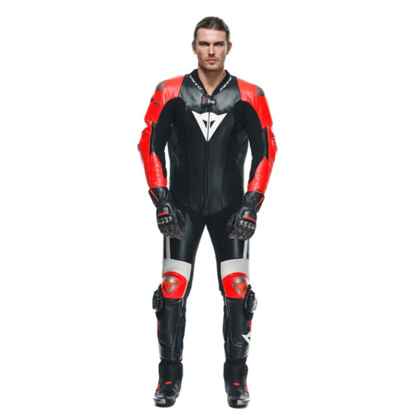 Мотоциклетний комбінезон одночастинний Dainese Mugello 3 D-Air® з повітряною подушкою перфорована версія чорний-червоний-білий