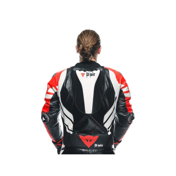 Мотоциклетний комбінезон одночастинний Dainese Mugello 3 D-Air® з повітряною подушкою перфорована версія чорний-червоний-білий