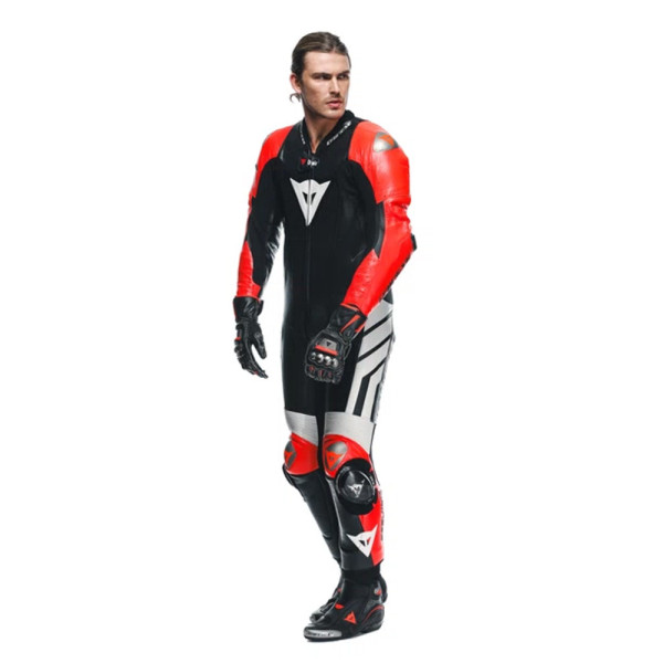 Мотоциклетний комбінезон одночастинний Dainese Mugello 3 D-Air® з повітряною подушкою перфорована версія чорний-червоний-білий