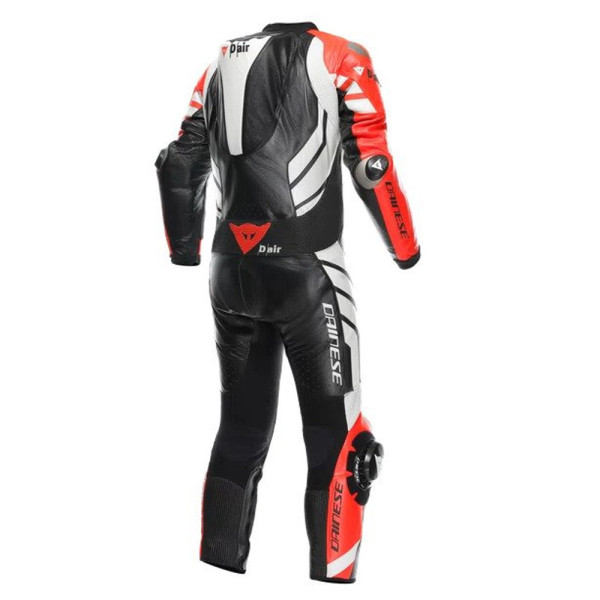 Мотоциклетний комбінезон одночастинний Dainese Mugello 3 D-Air® з повітряною подушкою перфорована версія чорний-червоний-білий