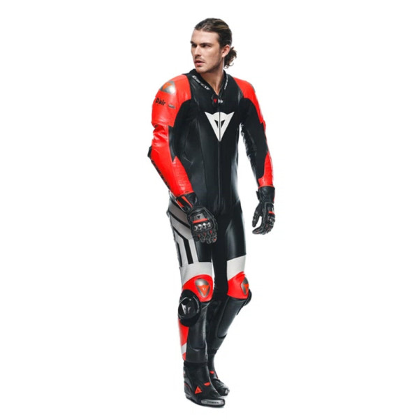 Мотоциклетний комбінезон одночастинний Dainese Mugello 3 D-Air® з повітряною подушкою перфорована версія чорний-червоний-білий