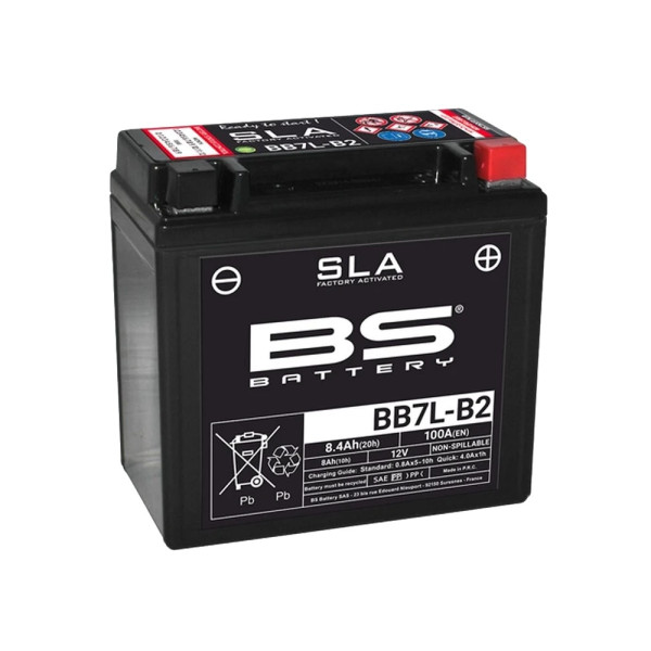 Мотоцикловий акумулятор BS Battery BB7L-B2 AGM залитий, без обслуговування 12V, 8AH
