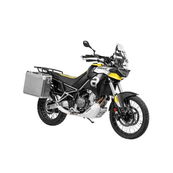 Комплект: бічні кофри сріблясті Zega Mundo + чорні стелажі Touratech Aprilia Tuareg 660 (21-) об'єм: 31+38л