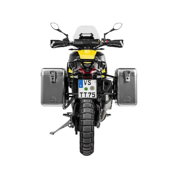 Комплект: бічні кофри сріблясті Zega Mundo + чорні стелажі Touratech Aprilia Tuareg 660 (21-) об'єм: 31+38л