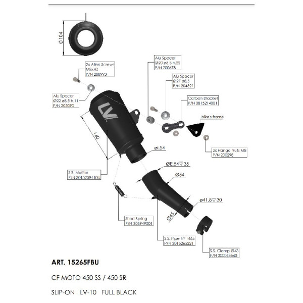 Глушник мотоцикловий LeoVince LV-10 Full Black CF Moto 450 SS/ 450 SR (23-) чорний нержавіюча сталь