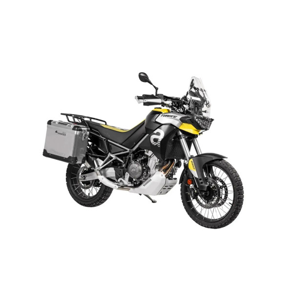 Комплект: бічні алюмінієві кофри сріблясті Zega Pro + чорні стелажі Touratech Aprilia Tuareg 660 (21-) об'єм: 31+38л