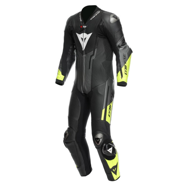 Мотоциклетний комбінезон одночастинний Dainese Misano 3 D-Air з повітряною подушкою перфорована версія чорний-сірий-жовтий