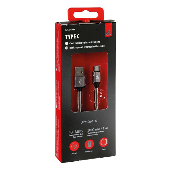 Кабель USB A Лампа з виходом USB типу C 200 см чорний