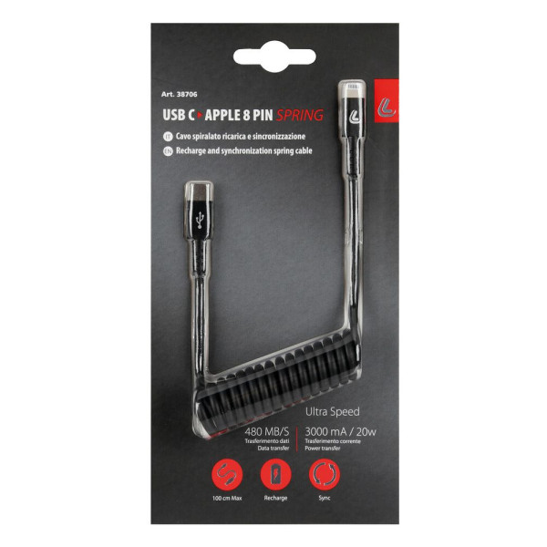 Кабель спіральний Usb типу C Apple 8 Pin 100 см чорний