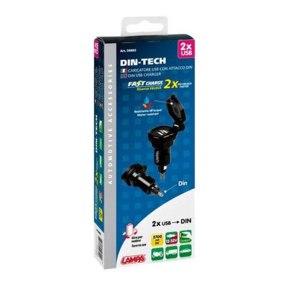 Зарядний пристрій Лампа Din-Tech, 2 порти - швидка зарядка - 2700 mA - 12/32