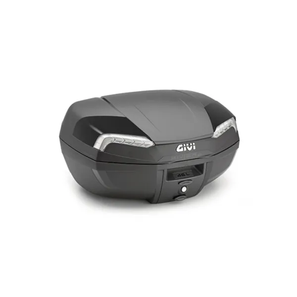 Kufer centralny GIVI Monolock E46NT2 Tech Riviera чорний срібні рефлектори універсальна монтажна плита в комплекті; об'єм: 46 літрів