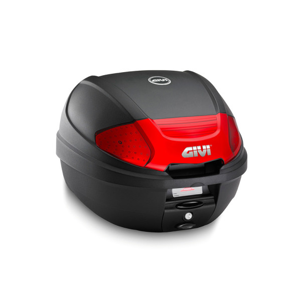 Kufer centralny GIVI E300N2B Monolock чорний з червоною вставкою плита в комплекті; об'єм: 30 літрів