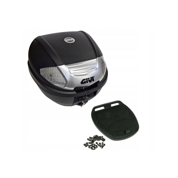 Kufer centralny GIVI E300NT2B Monolock чорний зі срібною вставкою плита в комплекті; об'єм: 30 літрів