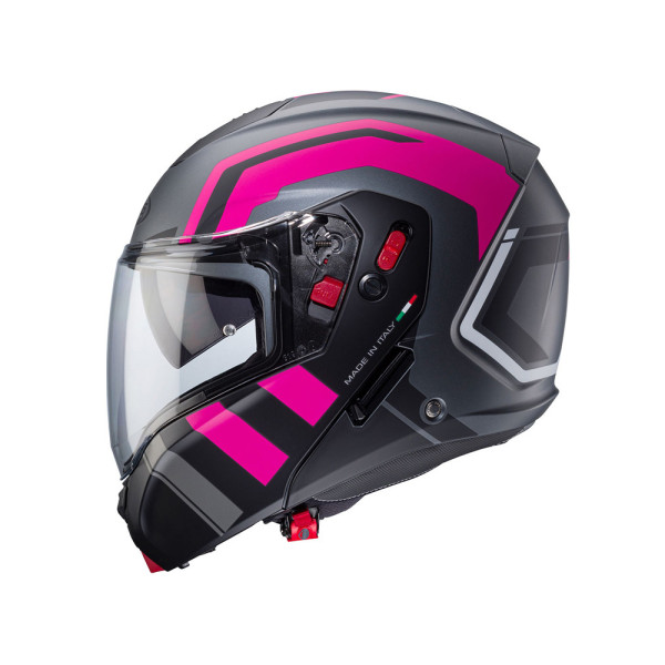 Шлем з підборіддям Caberg Horus X сірий-чорний-рожевий