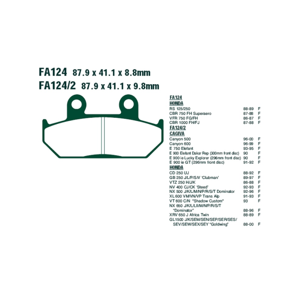 Гальмівні колодки EBC FA124/2 87.9 x 41.1 x 9.8mm на перед