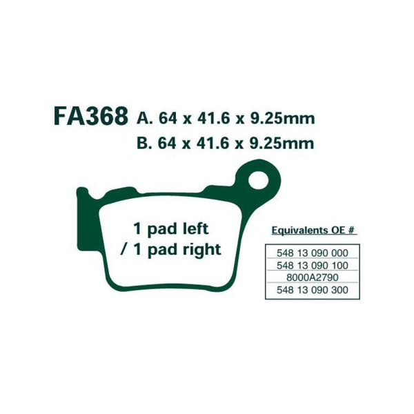 Гальмівні колодки EBC EPFA368HH A. 64 x 41.6 x 9.25mm B. 64 x 41.6 x 9.25mm на зад
